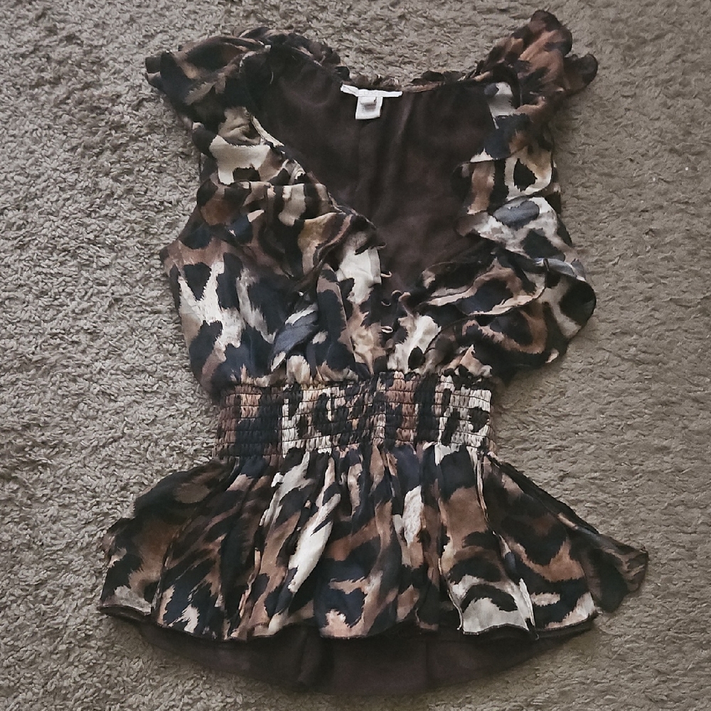Luxe Black and brown Sleeveless Peplum Blouse - Picture 3 of 6